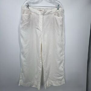 J Jill Love Linen Wide Leg Cropped Pants Womens Sz XL White Beach Coastal Pocket